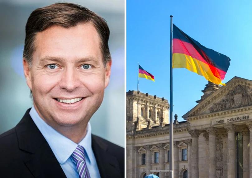 采访一位反对武器禁运的德国执政党成员基督教民主联盟 (CDU) 成员斯蒂芬·迈耶。 ... ...