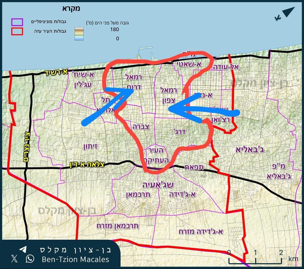 加沙城战斗进展的开源情报分析。外红线为加沙城边界，内红线为尚待占领的区域——其余区域已由以色列国防军 ...